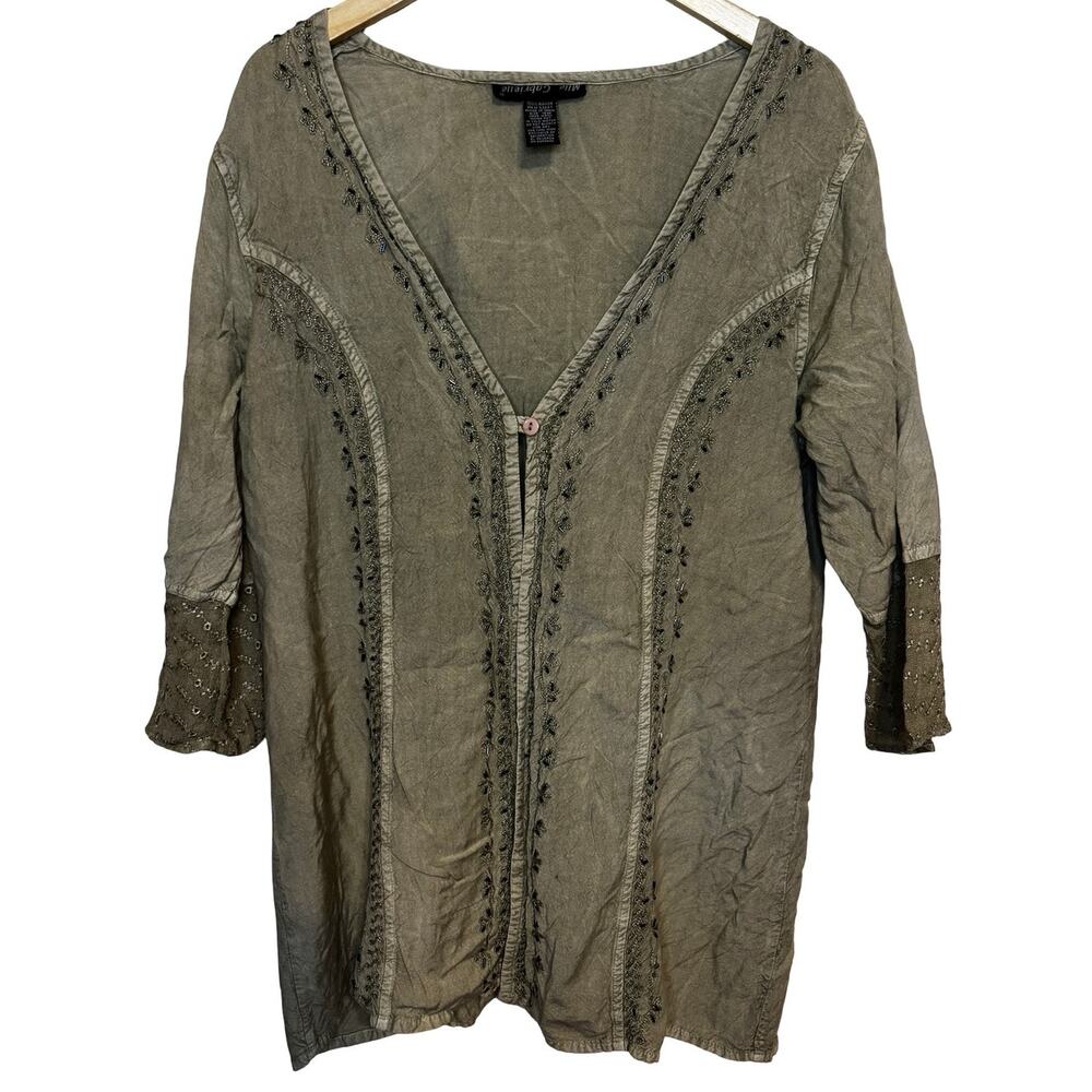 Mlle Gabrielle earth-toned embroidered tunic top 90s Size 16W2 - Picture 2 of 6